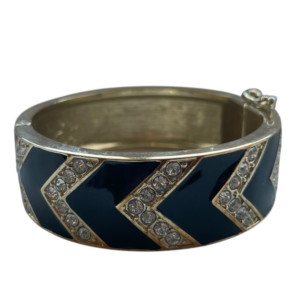ANN TAYLOR Art Deco Gold-Tone Chevron Statement Cuff Hinge Bangle Bracelet - Picture 4 of 13